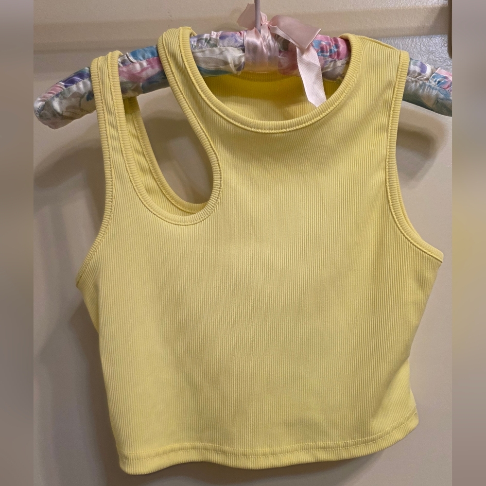 SHEIN Yellow Ribbed Asymmetric Tank Top